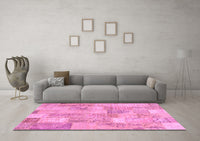 Machine Washable Patchwork Pink Transitional Rug, wshcon2696pnk