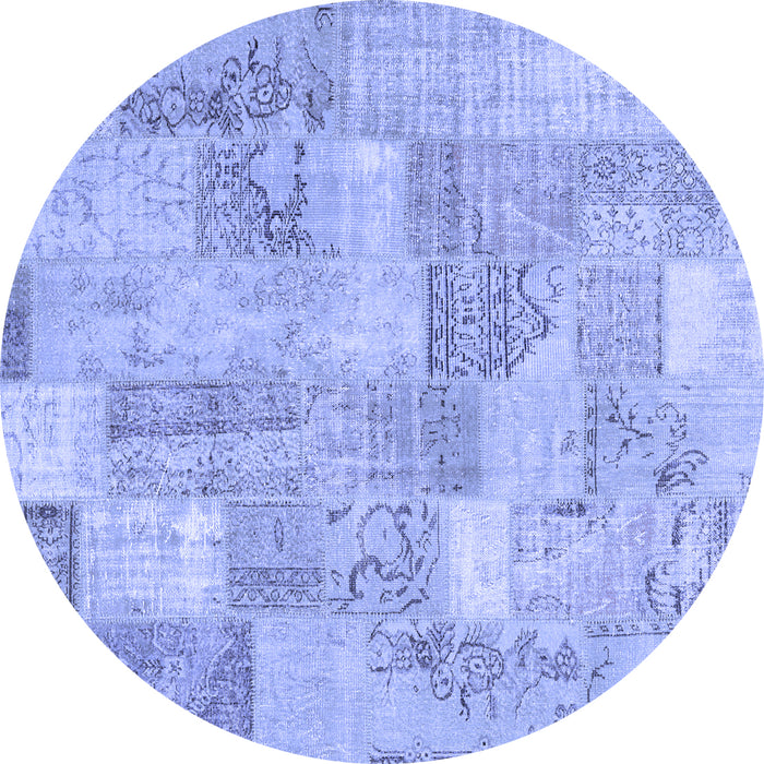 Round Machine Washable Patchwork Blue Transitional Rug, wshcon2696blu