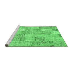 Sideview of Machine Washable Patchwork Emerald Green Transitional Area Rugs, wshcon2696emgrn