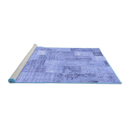 Sideview of Machine Washable Patchwork Blue Transitional Rug, wshcon2696blu