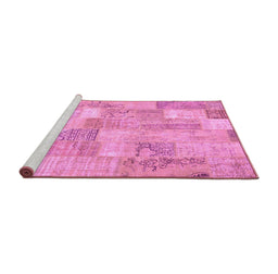 Sideview of Machine Washable Patchwork Pink Transitional Rug, wshcon2696pnk