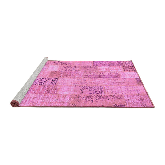 Sideview of Machine Washable Patchwork Pink Transitional Rug, wshcon2696pnk