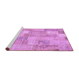 Sideview of Machine Washable Patchwork Purple Transitional Area Rugs, wshcon2696pur