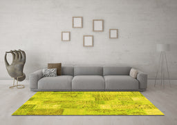 Machine Washable Patchwork Yellow Transitional Rug in a Living Room, wshcon2696yw