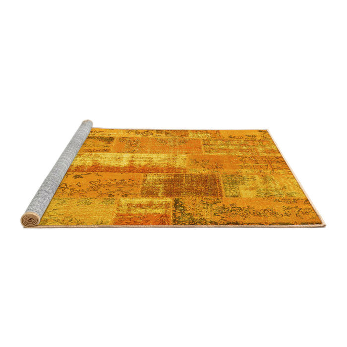 Sideview of Machine Washable Patchwork Yellow Transitional Rug, wshcon2697yw