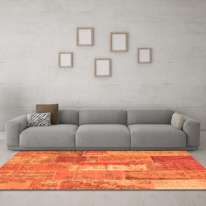 Machine Washable Patchwork Orange Transitional Area Rugs in a Living Room, wshcon2697org