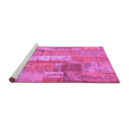 Sideview of Machine Washable Patchwork Purple Transitional Area Rugs, wshcon2697pur