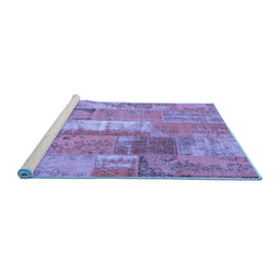 Sideview of Machine Washable Patchwork Blue Transitional Rug, wshcon2697blu