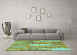 Machine Washable Patchwork Turquoise Transitional Area Rugs in a Living Room,, wshcon2697turq