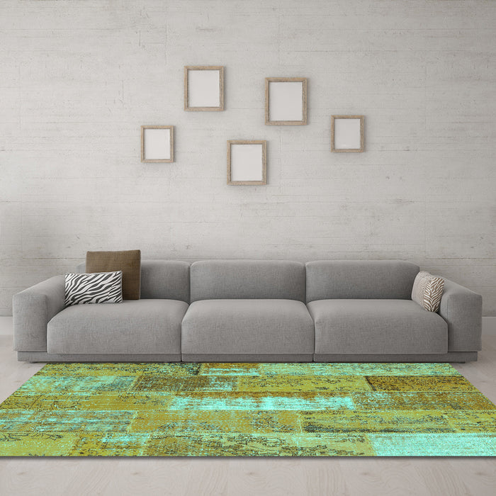 Machine Washable Patchwork Turquoise Transitional Area Rugs in a Living Room,, wshcon2697turq