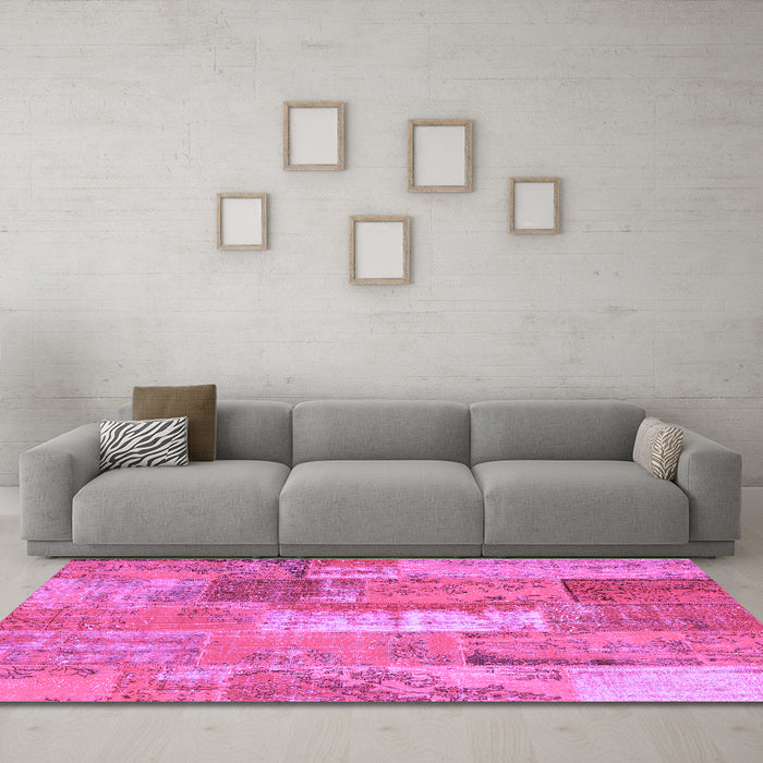 Machine Washable Patchwork Purple Transitional Area Rugs in a Living Room, wshcon2697pur