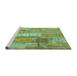 Sideview of Machine Washable Patchwork Turquoise Transitional Area Rugs, wshcon2697turq