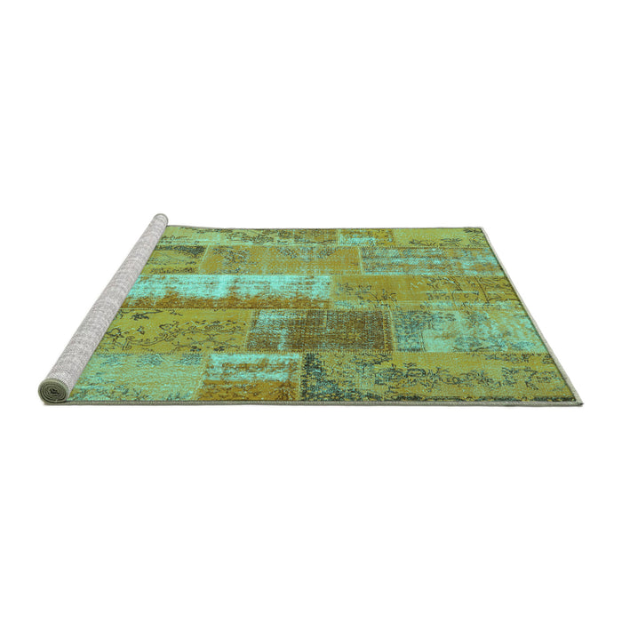 Sideview of Machine Washable Patchwork Turquoise Transitional Area Rugs, wshcon2697turq