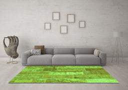 Machine Washable Patchwork Green Transitional Area Rugs in a Living Room,, wshcon2697grn