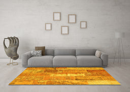 Machine Washable Patchwork Yellow Transitional Rug in a Living Room, wshcon2697yw