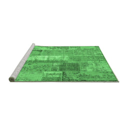 Sideview of Machine Washable Patchwork Emerald Green Transitional Area Rugs, wshcon2697emgrn