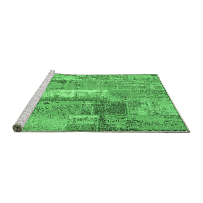 Sideview of Machine Washable Patchwork Emerald Green Transitional Area Rugs, wshcon2697emgrn