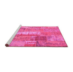Sideview of Machine Washable Patchwork Pink Transitional Rug, wshcon2697pnk