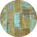 Round Patchwork Light Blue Transitional Rug, con2697lblu