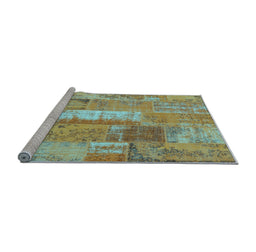 Sideview of Machine Washable Patchwork Light Blue Transitional Rug, wshcon2697lblu
