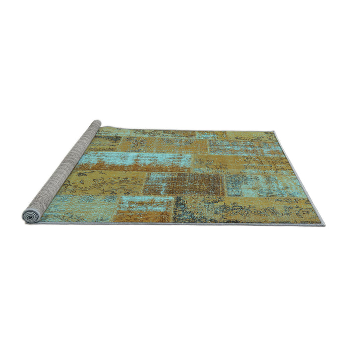 Sideview of Machine Washable Patchwork Light Blue Transitional Rug, wshcon2697lblu