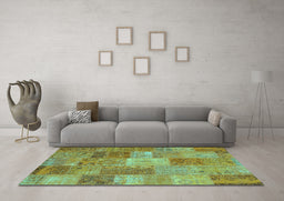 Machine Washable Patchwork Turquoise Transitional Area Rugs in a Living Room,, wshcon2698turq