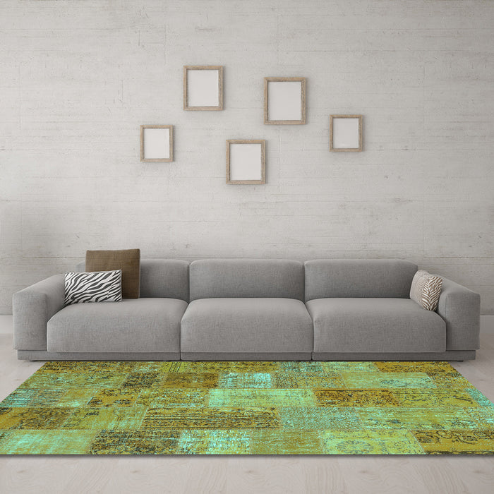 Machine Washable Patchwork Turquoise Transitional Area Rugs in a Living Room,, wshcon2698turq