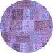 Round Patchwork Blue Transitional Rug, con2698blu