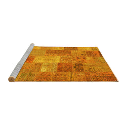 Sideview of Machine Washable Patchwork Yellow Transitional Rug, wshcon2698yw