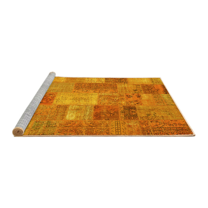 Sideview of Machine Washable Patchwork Yellow Transitional Rug, wshcon2698yw