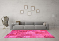 Machine Washable Patchwork Pink Transitional Rug, wshcon2698pnk