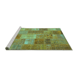 Sideview of Machine Washable Patchwork Turquoise Transitional Area Rugs, wshcon2698turq