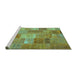 Sideview of Machine Washable Patchwork Turquoise Transitional Area Rugs, wshcon2698turq