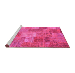 Sideview of Machine Washable Patchwork Pink Transitional Rug, wshcon2698pnk