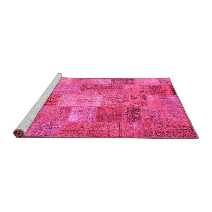 Sideview of Machine Washable Patchwork Pink Transitional Rug, wshcon2698pnk