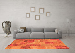Machine Washable Patchwork Orange Transitional Area Rugs in a Living Room, wshcon2698org