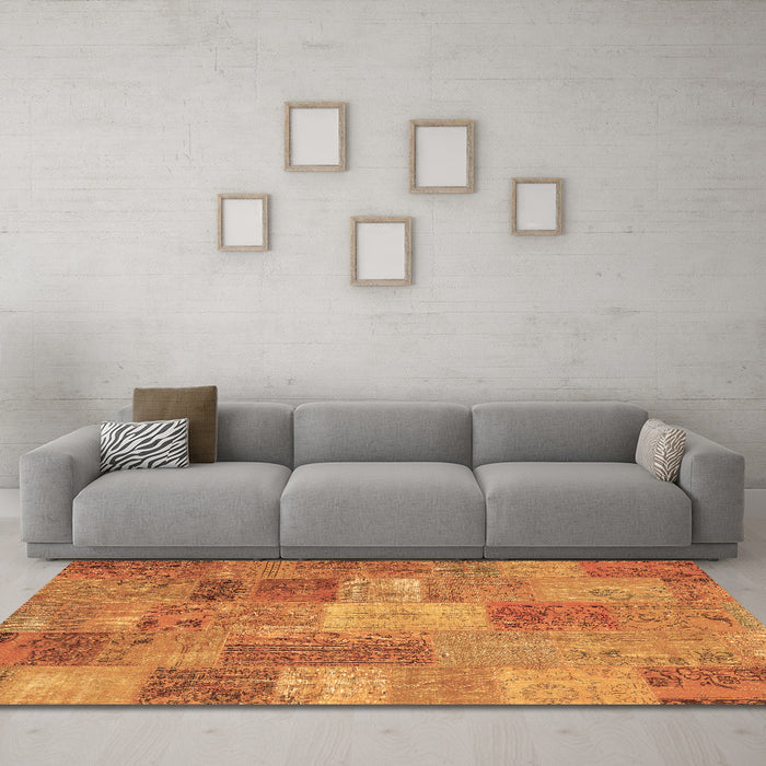 Machine Washable Patchwork Brown Transitional Rug in a Living Room,, wshcon2698brn