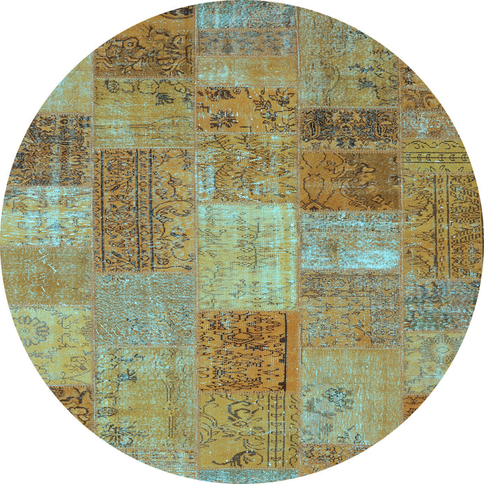 Round Patchwork Light Blue Transitional Rug, con2698lblu