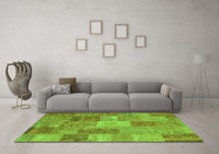 Machine Washable Patchwork Green Transitional Rug, wshcon2698grn