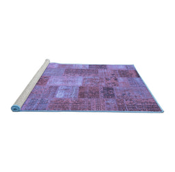 Sideview of Machine Washable Patchwork Blue Transitional Rug, wshcon2698blu