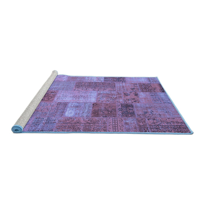 Sideview of Machine Washable Patchwork Blue Transitional Rug, wshcon2698blu