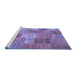 Sideview of Machine Washable Patchwork Blue Transitional Rug, wshcon2698blu