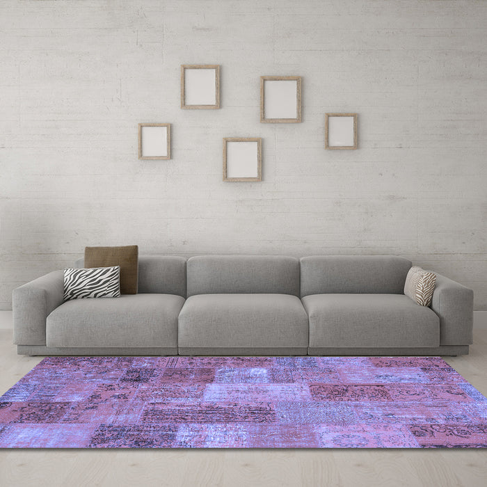 Machine Washable Patchwork Blue Transitional Rug in a Living Room, wshcon2698blu