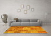 Machine Washable Patchwork Yellow Transitional Rug in a Living Room, wshcon2698yw