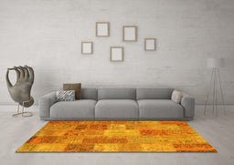 Machine Washable Patchwork Yellow Transitional Rug in a Living Room, wshcon2698yw