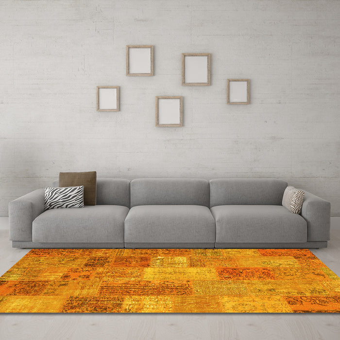 Machine Washable Patchwork Yellow Transitional Rug in a Living Room, wshcon2698yw