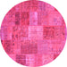 Round Machine Washable Patchwork Pink Transitional Rug, wshcon2698pnk