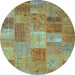 Round Machine Washable Patchwork Light Blue Transitional Rug, wshcon2698lblu