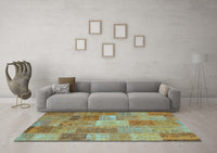 Machine Washable Patchwork Light Blue Transitional Rug, wshcon2698lblu