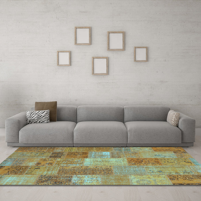 Machine Washable Patchwork Light Blue Transitional Rug in a Living Room, wshcon2698lblu